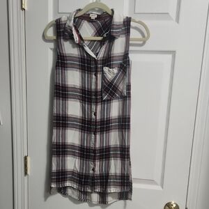 Garage Red and Blue Plaid Sleeveless Shirt